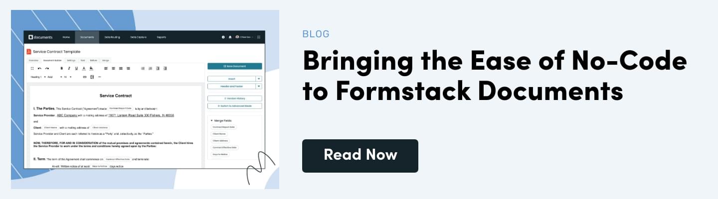 Bringing the ease of no-code to Formstack Documents blog post 